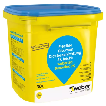 weber webertec Superflex 2K op.30 kg. (masa KMB) Odkształcalna, szczelna dla radonu, lekka, dwuskładnikowa, grubowarstwowa, polimerowo-bitumiczna masa